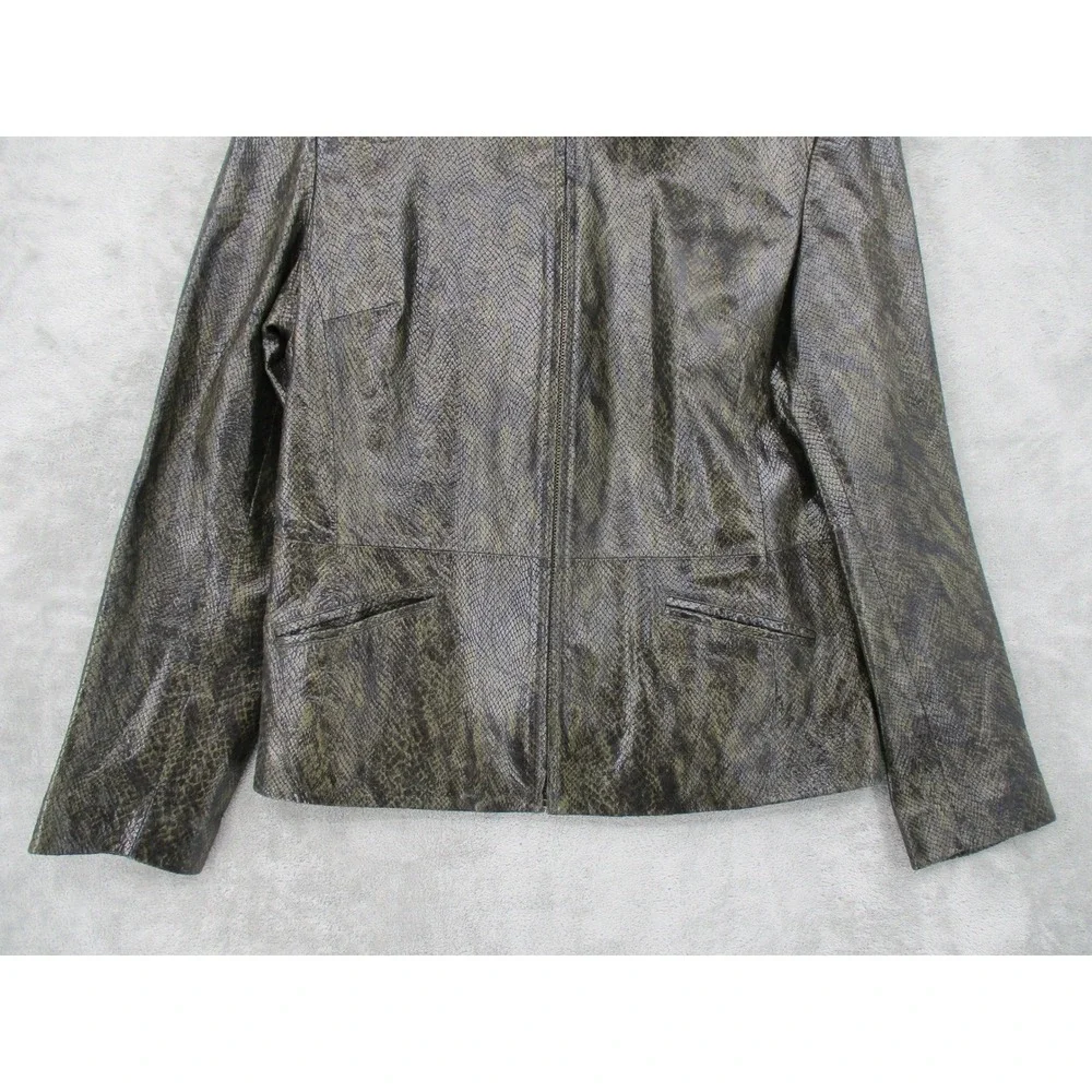Vintage Preston & York Jacket Womens Size M Genuine Leather Snake Moto Zip 90s
